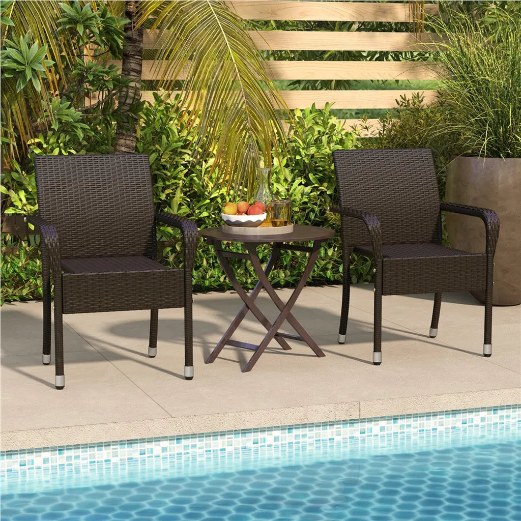 Yaheetech Chaises de jardin - 2 pièces - en rotin - empilables - avec accoudoirs - pieds réglables - marron