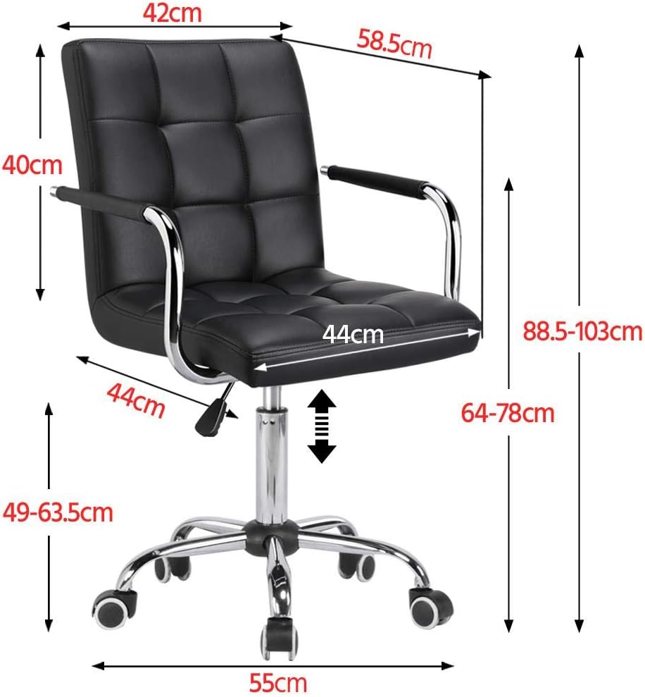 Chaise de bureau Yaheetech - Noire - Simili cuir - Pivotante à 360° - 120 kg - Hauteur d'assise réglable de 48 à 62 cm - Avec accoudoirs