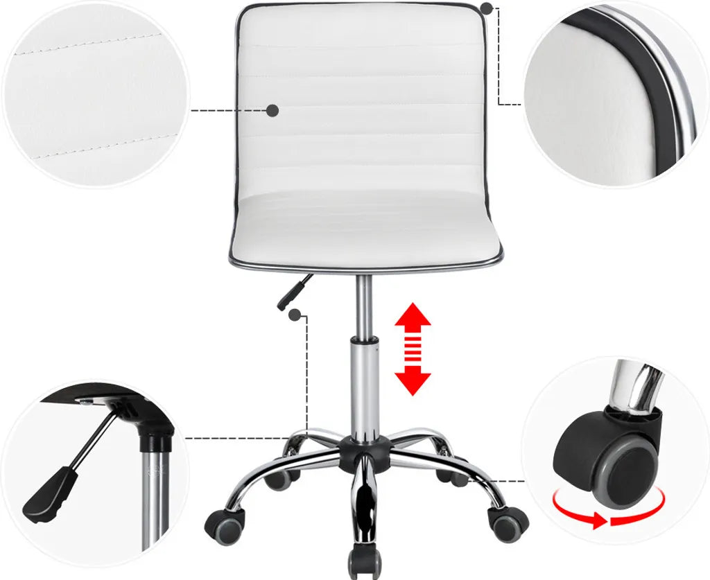 Chaise de bureau Yaheetech sans accoudoirs 48,5 x 48,5 x 78,5-93 cm - Blanche - Chaise pivotante réglable avec roulettes