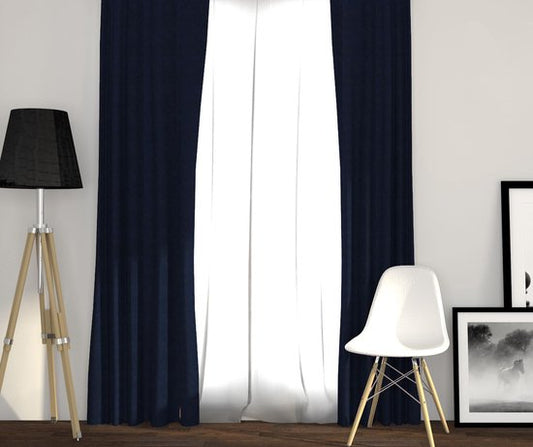 Larson - Rideau occultant uni de luxe - avec crochets - 1,5 m x 2,5 m - Bleu foncé