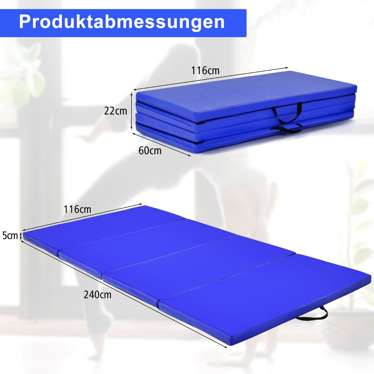 Coast 240 x 120 x 5 cm tapis de gymnastique pliant avec fermeture velcro et 2 poignées