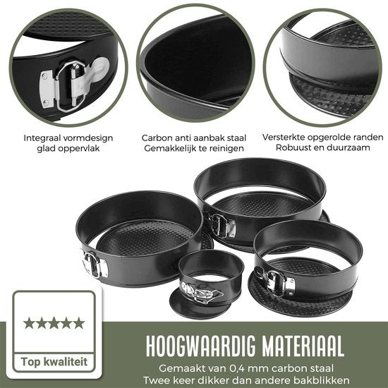 COOCK 6-Piece Baking Tray Set - Springform - Anti-stick Cake Pan - 12 to 28 Cm Diameter -Cake Pan Incl. Dough Mixer & E-Book