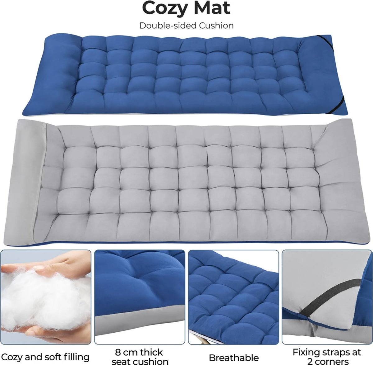 Yaheetech Lit de Camping Pliable 150 kg - Comprend un matelas souple et des compartiments latéraux ainsi qu'un sac de transport - Pour le camping et le bureau - Gris et Bleu 600D Oxford et Métal - 191 x 67 x 56 cm