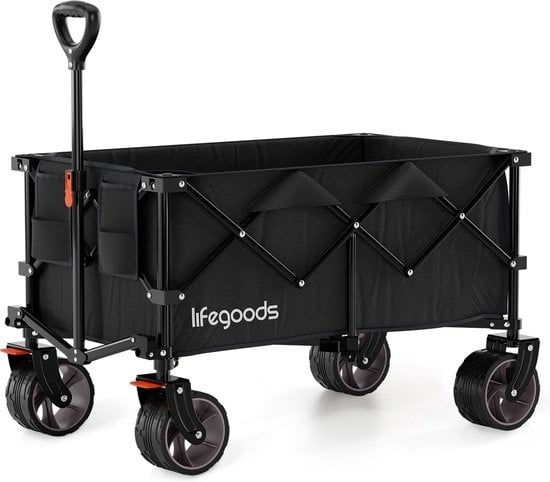Chariot à roulettes - LifeGoods - XL - pliable - 200L - 150KG de capacité de charge - Noir