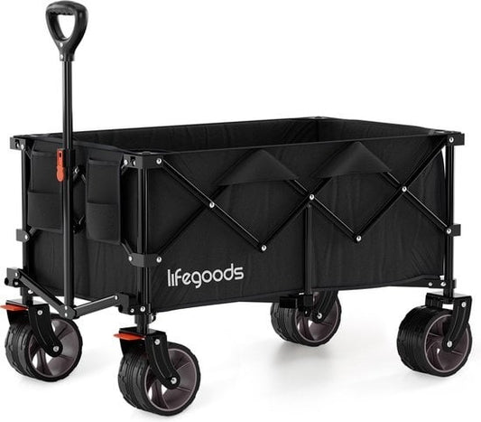 Chariot à roulettes - LifeGoods - XL - pliable - 200L - 150KG de capacité de charge - Noir