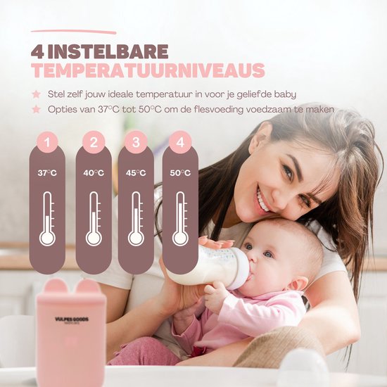 Vulpes Goods® BabyCare - Chauffe-biberon On the Go Pro Max - Chauffe-biberon portable - Chauffe-biberon intelligent - 4 niveaux de température - Sans fil - Rose