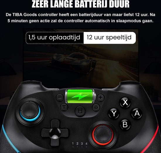 TibaGoods Manette de jeu - Manette sans fil - Convient à la Nintendo Switch - Comprend 2 poignées de pouce - Noir