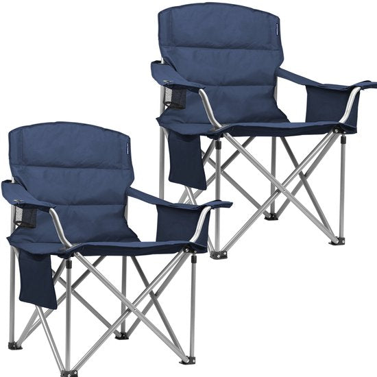 TRVLMORE Chaises de camping - pliables - 2 pièces - XL - Chaises pliantes - Capacité de charge de 150 kg - Porte-boisson - Compartiment réfrigérant - Poche latérale - Chaise pliante - Bleu