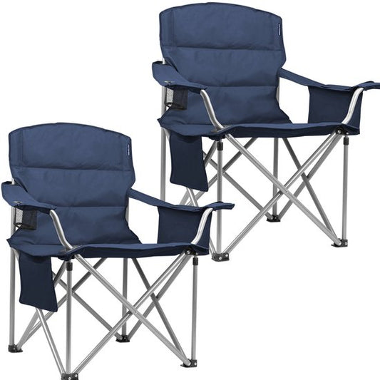 TRVLMORE Chaises de camping - pliables - 2 pièces - XL - Chaises pliantes - Capacité de charge de 150 kg - Porte-boisson - Compartiment réfrigérant - Poche latérale - Chaise pliante - Bleu