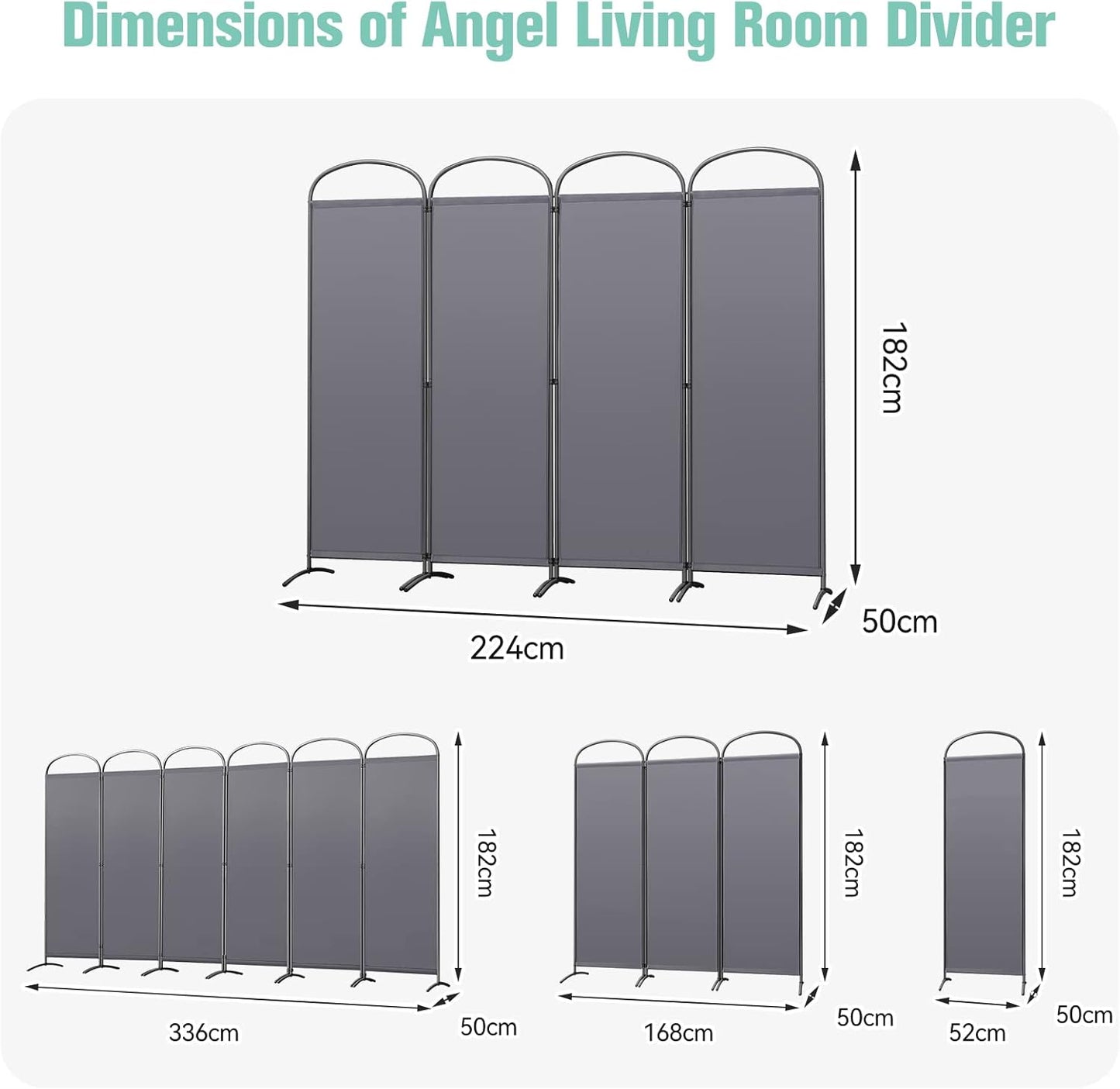 Angel Living Paravent - 4 panneaux - 224 x 182 cm - Intérieur et extérieur - Gris