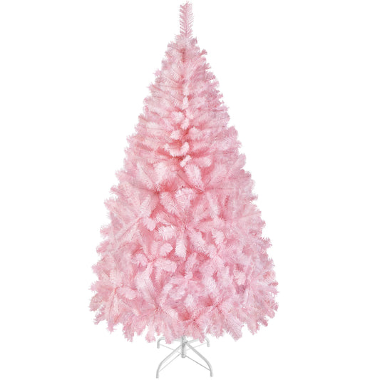 Yaheetech Arbre de Noël artificiel rose - 110 x 110 x 183 cm - avec 598 branches et une base métallique pliable et des capuchons en caoutchouc protecteurs - pour le salon et les vacances - PVC et métal rose