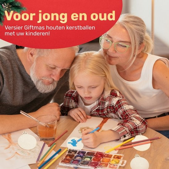 Giftmas Boules de Noël en bois - Décorations de Noël pour l'intérieur - Boule de Noël en bois - Noël - ?6.5cm - 50 Pièces