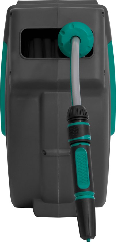 VONROC Wall Hose Box - Comprend un tuyau d'arrosage de 25 m, un tuyau de raccordement, une buse, des raccords et un robinet - Système d'enroulement automatique