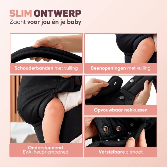 Vulpes Goods® BabyCare - Porte-bébé - Porte-bébé ergonomique 0-36 mois - Porte-bébé ventral de luxe jusqu'à 20 kg - Coton OEKO-TEX® - Confort mains libres - Avec support dorsal et position M - Noir