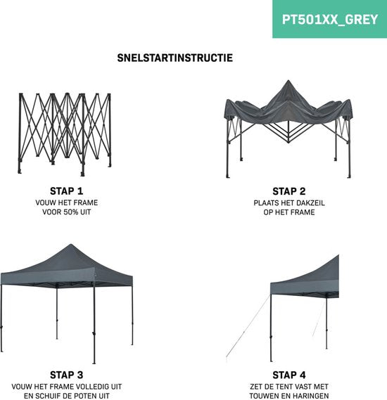 VONROC Party Tent - 3x3 m - Premium easy-up Party Tent - Modular Design - Pliable - Imperméable - Structure en acier - 50+ UV Protection - Sac de rangement inclus - Gris
