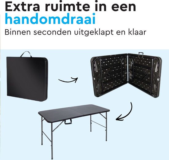 Table pliante BRASQ noire - 120 x 60 x 74 cm - Table de camping - Table pliante - Pliable - Résistante aux intempéries