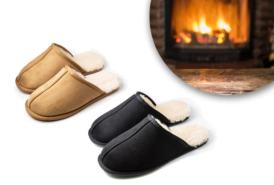 Pantoufles pour homme Milanoro, pointure 45-46 - Fausse fourrure - Micro-suède - Noir