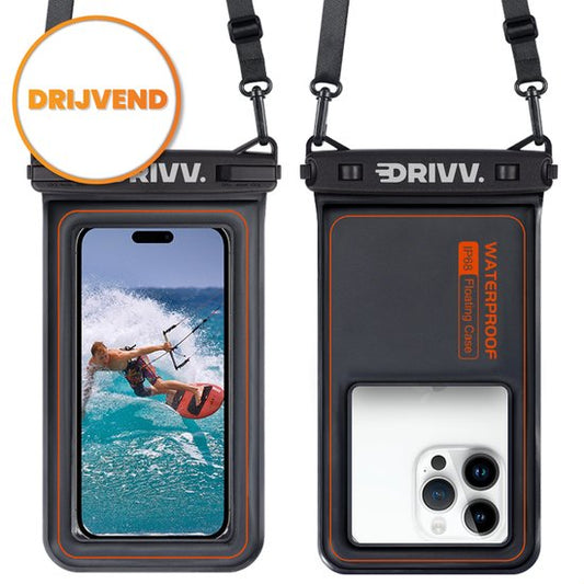 Drivv. Étui étanche pour téléphone - Flottant - Fermeture à double clip - Jusqu'à 6,8 pouces - Étui étanche pour téléphone - Noir