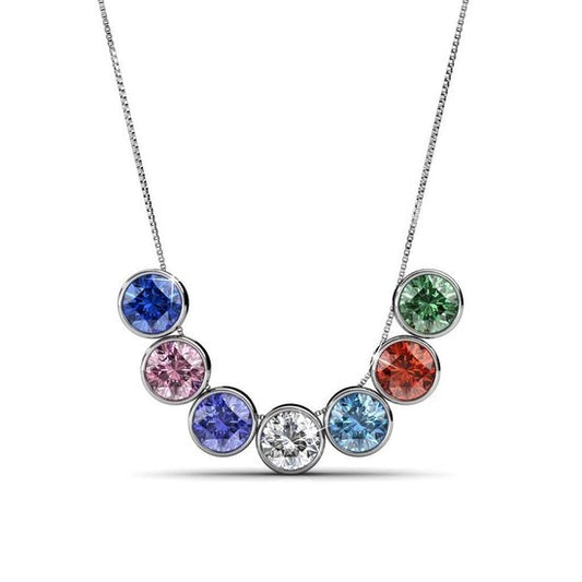 Yolora Ladies Necklace with Pendant - 7 Colliers de cristaux Kalpa Camaka - Set of 7 - Silver Colour - 18K White Gold Plated - Beautiful Gift Box - Mother's Day Gift