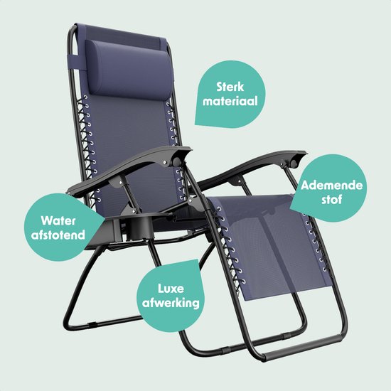 LifeGoods Chaises de jardin pliables - 2 pièces - chaise longue de jardin - 30°-90° réglable - métal - bleu