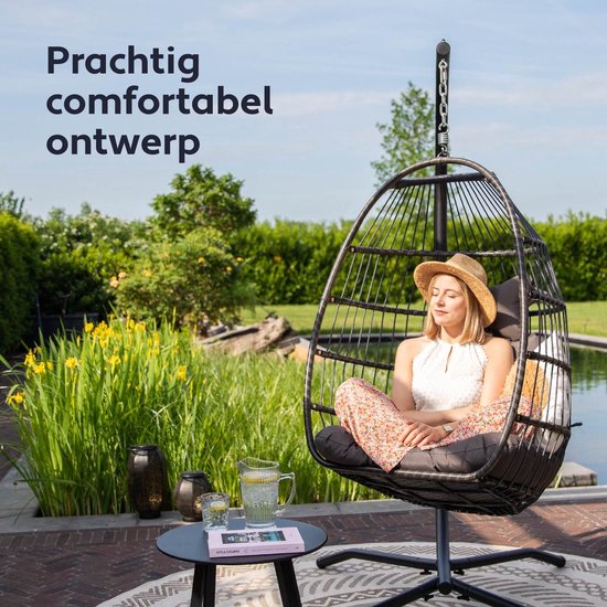 Vita5 Egg Hanging Chair - Intérieur et extérieur - Chaise cocon - avec support - jusqu'à 150kg - pliable - coussin inclus - brun foncé