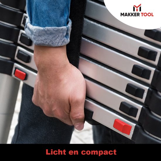 Échelle télescopique Makker Tool 3,2 mètres – Pied stabilisateur et fermeture en douceur