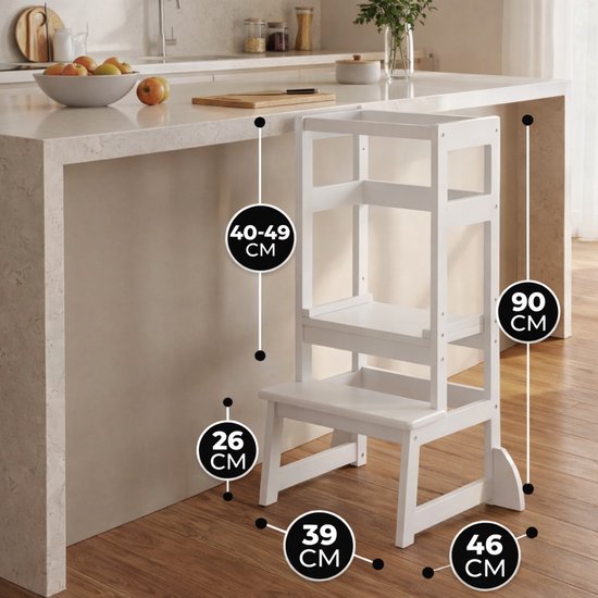 Oemmie Learning Tower - Tour d'apprentissage - Tour d'apprentissage Montessori - Tour d'apprentissage Kitchen Aid - Tour d'apprentissage - Step up - Marchepied pour enfants - Blanc