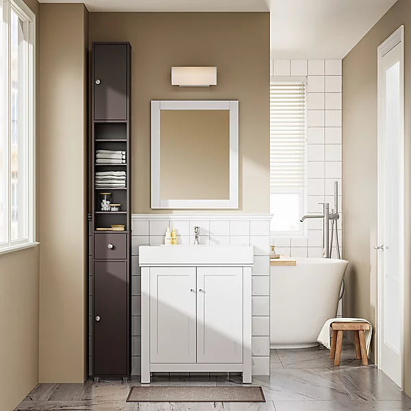 SoBuy Meuble de salle de bain haut et étroit - Meuble de rangement compact avec 6 étagères réglables et un tiroir - 20x20x180 cm - Marron