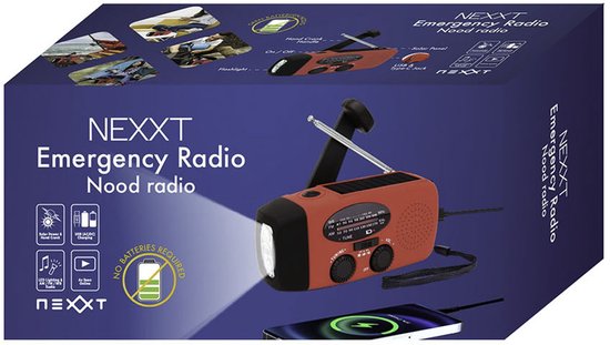 Radio d'urgence Nexxt – Toujours opérationnelle même sans électricité – Alimentation solaire et dynamo manuelle – Pour les situations d'urgence et les activités de plein air