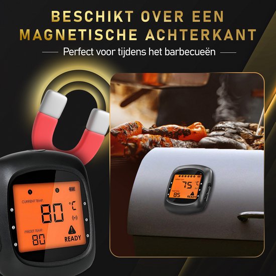 MostEssential PRO-3 Thermomètre à viande numérique - Thermomètre pour barbecue - Sans fil avec application - Bluetooth 5.0 - Portée de 100 m - 3 sondes de mesure et étui de rangement de luxe inclus