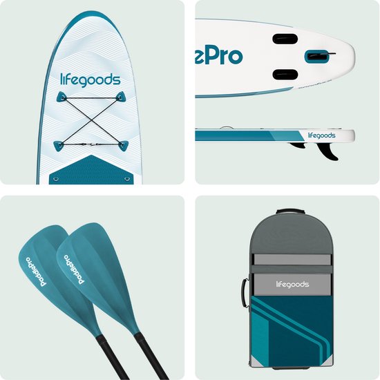 LifeGoods SUP Board All-round Compact - avec siège - capacité de charge de 100 KG - 300 x 76 cm - gonflable - ensemble complet de SUP - Deep Aqua