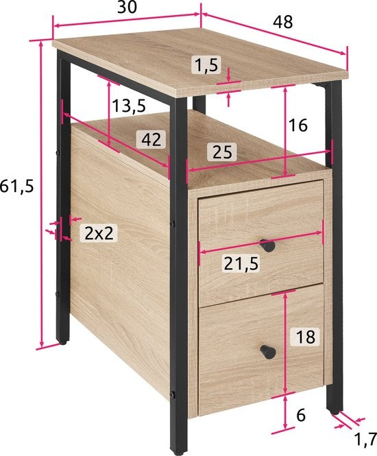 tectake - Table de chevet table d'appoint Tullamore - 49,5x30x61,5cm - industriel - brun clair - 404729
