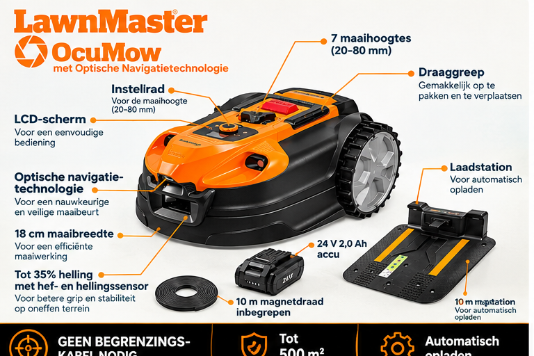 Tondeuse robot LawnMaster VBRM18AMIDR - Jaune - 72,5 x 42,5 x 32,3 cm - Jusqu'à 500 m²