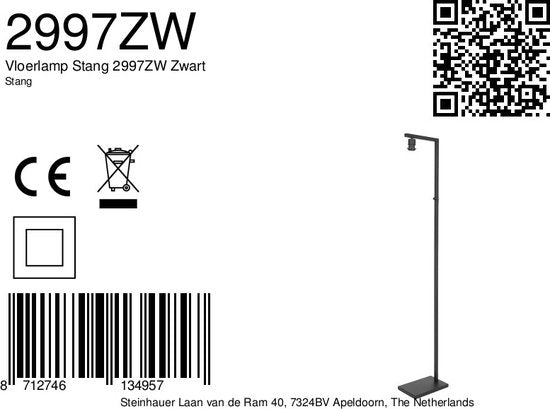 Steinhauer lampadaire Stang - noir - métal - 2997ZW