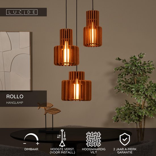Lucide ROLLO - Suspension - 3xE27 - Terre cuite - Japandi
