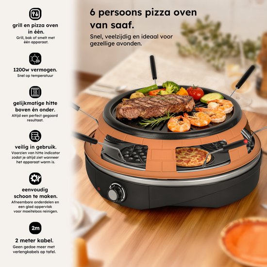 Four à pizza - Gril et four à pizza en un - Pizza Gourmet - Four à pizza - Set Gourmet - Gourmet - Jusqu'à 300°C - Câble extra-long de 2 mètres - Plaque de gril - Saaf