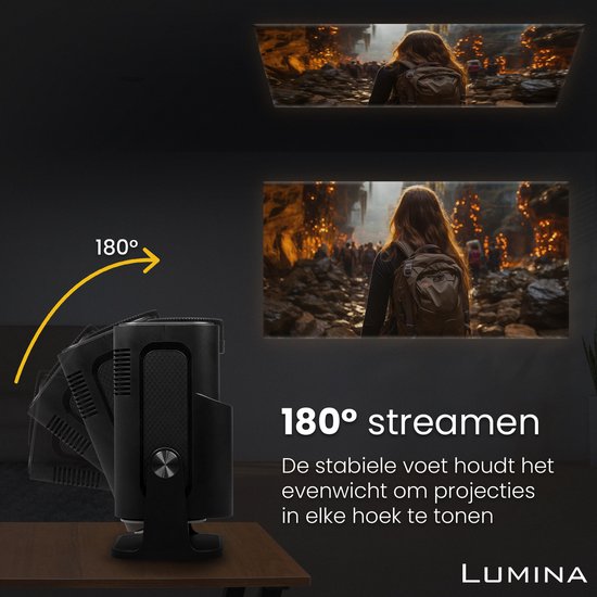 Lumina® Pro Mini Beamer 2025 – Projecteur intelligent portable 4K avec Wi-Fi 6 et Bluetooth 5.2 – Compatible avec iOS et Android – Idéal pour le home cinéma – Noir