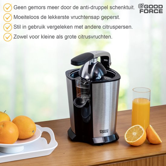 GoodForce Presse-agrumes - Presse-orange électrique - Presse-fruits - Presse-citron - Acier inoxydable - Poignée de presse