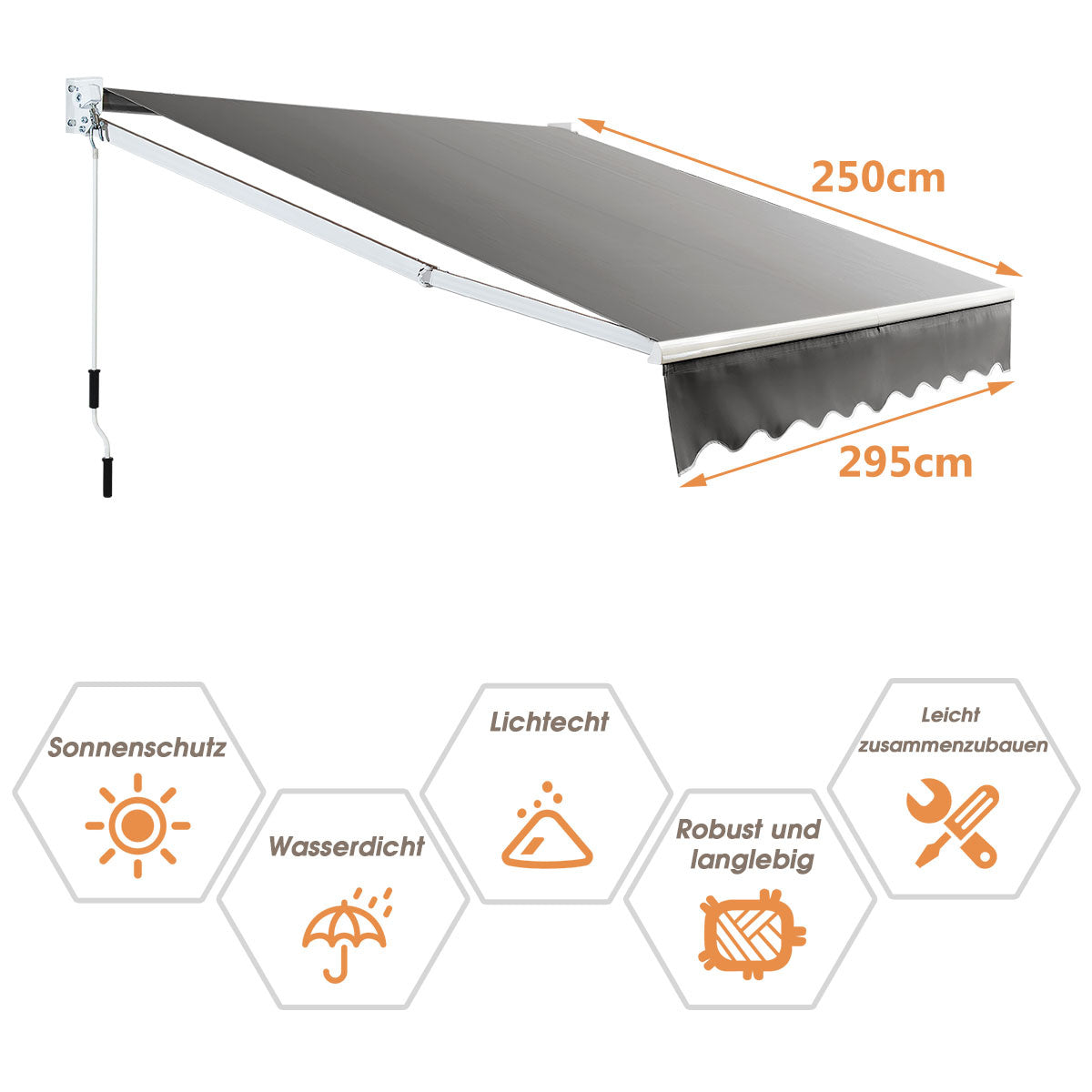 Coast Sun Protection Store banne aluminium patio Protection solaire 295 x 250 cm gris
