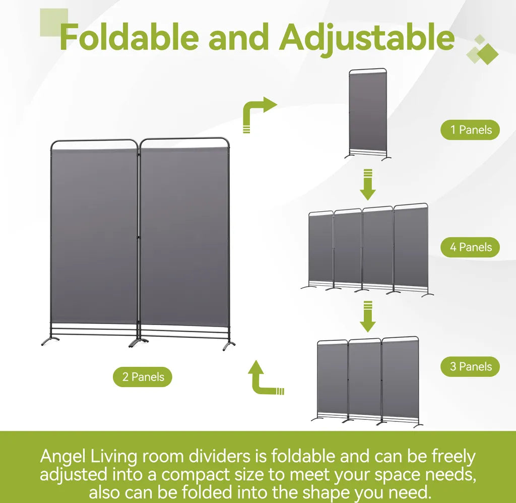 Paravent Angel Living - 2 panneaux - 162 x 180 cm - Pliable - Gris
