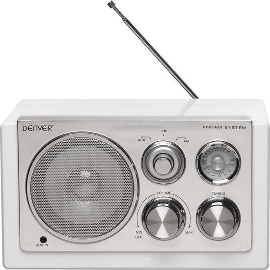 Denver Radio FM portable - Rétro - Fonctionne sur piles ou sur secteur - Radio de cuisine - AM - FM - TR61 - Blanc