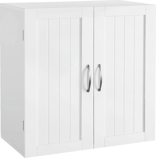 Yaheetech Meuble mural avec 2 portes - avec étagères réglables en hauteur, ferrures métalliques et surface lisse - pour salle de bains, cuisine et chambre - MDF blanc E1 - 59,5 x 31 x 59,5 cm