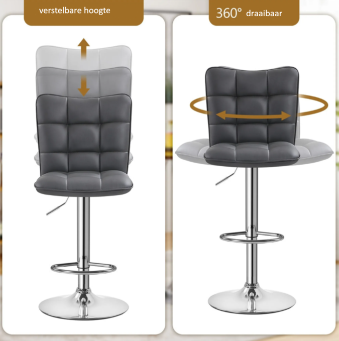 Lot de 2 tabourets de bar Yaheetech - Gris - Réglables de 62,5 à 83 cm - Pivotants, avec dossier et repose-pieds