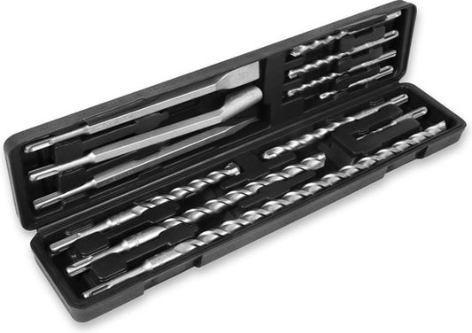 VONROC Set de forets et burins SDS-Plus – 12 pièces – Universel – Coffret incl. forets, pointe, burins plats et à gouge