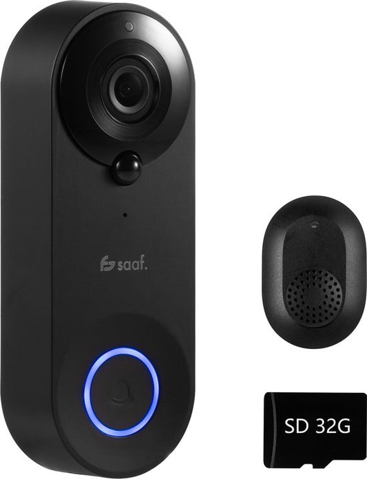 Sonnette vidéo avec caméra - avec gong et carte SD 32GB - sans fil - sonnette intelligente - application gratuite - noir - Saaf ALL-VD