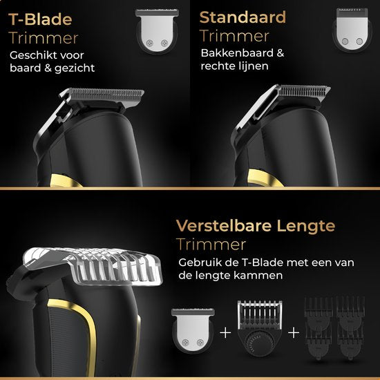Wellshave 6 in 1 Beard trimmer Supreme - Tondeuse pour la barbe et le corps - Tondeuse pour le nez - Tondeuse pour le corps - IPX7 Waterproof - 6 accessoires inclus
