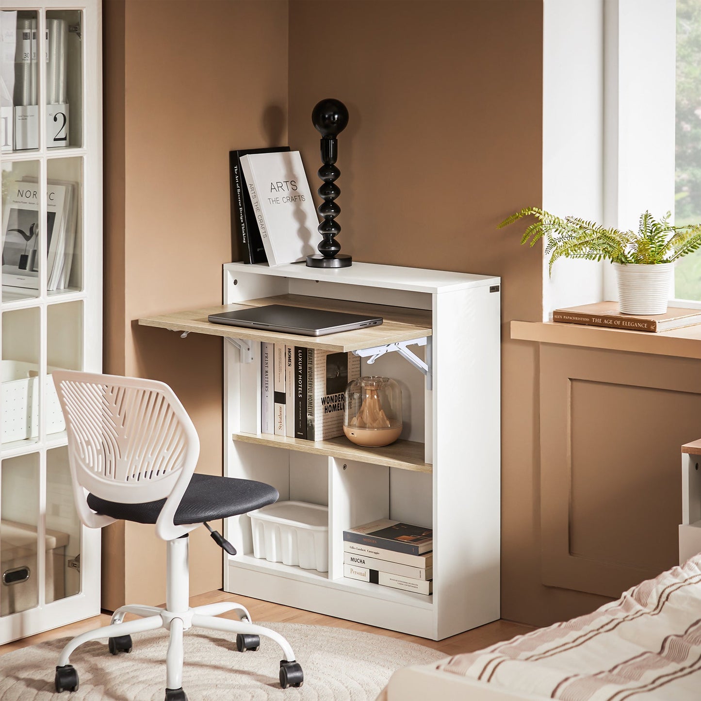 Bureau pliant peu encombrant avec étagères de rangement - SoBuy FWT104-WN - blanc - 70 x 57 x 85 cm