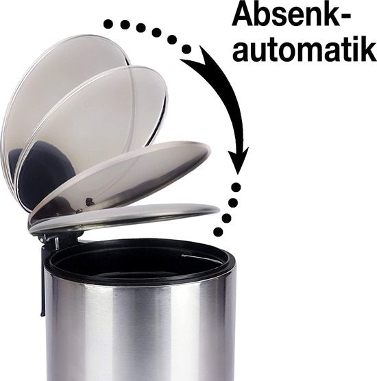 BADIONA Poubelle - Couvercle Softclose et bac intérieur amovible - 5 litres - 22 x 22 x 29 cm - Argent/Noir