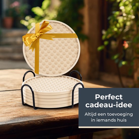 Sous-verres en silicone Castagnola – Sous-verres pour verres – Sous-verres design avec support – Lot de sous-verres – Antidérapants – Lot de 6 – Beige