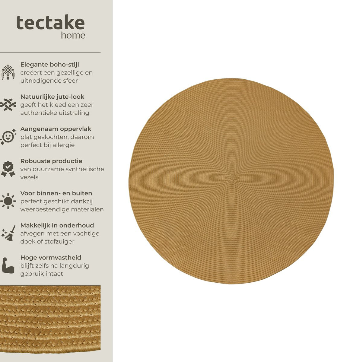 tectake® tapis tressé Raya - Ø 160 cm - aspect jute brun